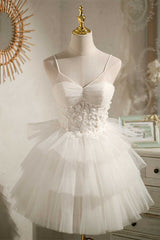 Bridesmaids Dresses Sale, Multi-Tiered White Straps A-Line Short Party Dress