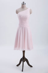 Formal Dress Outfit, Short Pink One Shoulder Chiffon Homecoming Dress