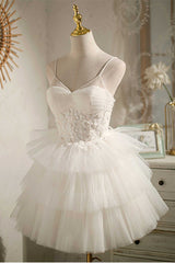 Bridesmaid Dresses Sales, Multi-Tiered White Straps A-Line Short Party Dress