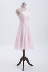 Formal Dresses Ball Gown, Short Pink One Shoulder Chiffon Homecoming Dress