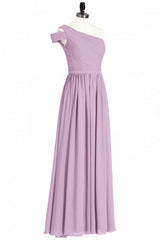 Evening Dress For Weddings, Dusty Purple Chiffon One-Shoulder A-Line Long Bridesmaid Dress