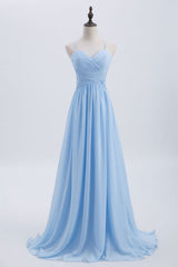 Prom Dresses Near Me, Blue Pleated Straps Chiffon Long Bridesmaid Dress