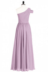 Evening Dress For Wedding, Dusty Purple Chiffon One-Shoulder A-Line Long Bridesmaid Dress