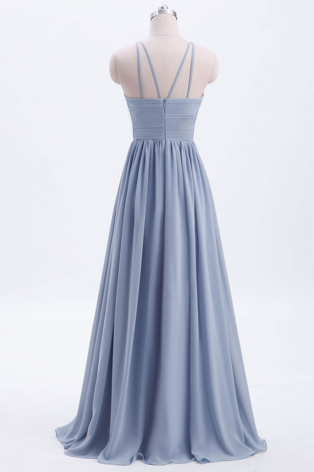 Bridesmaid Dresses Designer, Misty Blue Scoop Chiffon A-line Long Bridesmaid Dress