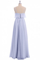 Party Dresses Design, Lavender Chiffon Spaghetti Straps Ruffled A-Line Long Dress
