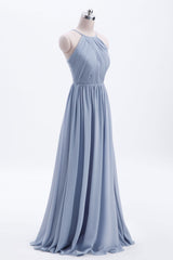 Bridesmaid Dresses Design, Misty Blue Scoop Chiffon A-line Long Bridesmaid Dress