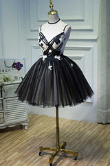 Corset Dress, A-Line Flower Black Lace-Up Short Homecoming Dress