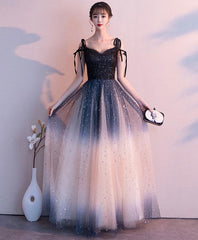 Flower Girl, Black Sweetheart Tulle Sequin Long Prom Dress, Black Evening Dress