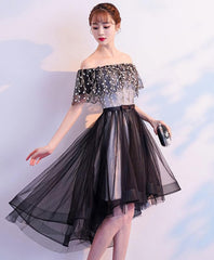 Fall Wedding, Black Tulle Lace Short Prom Dress, Black Tulle Homecoming Dress