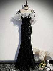 Formal Dress Stores Near Me, Black mermaid long prom dress, black evening dress