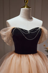 Prom Theme, Chic Champagne Off The Shoulder Beading Tulle Short Homecoming Dresses