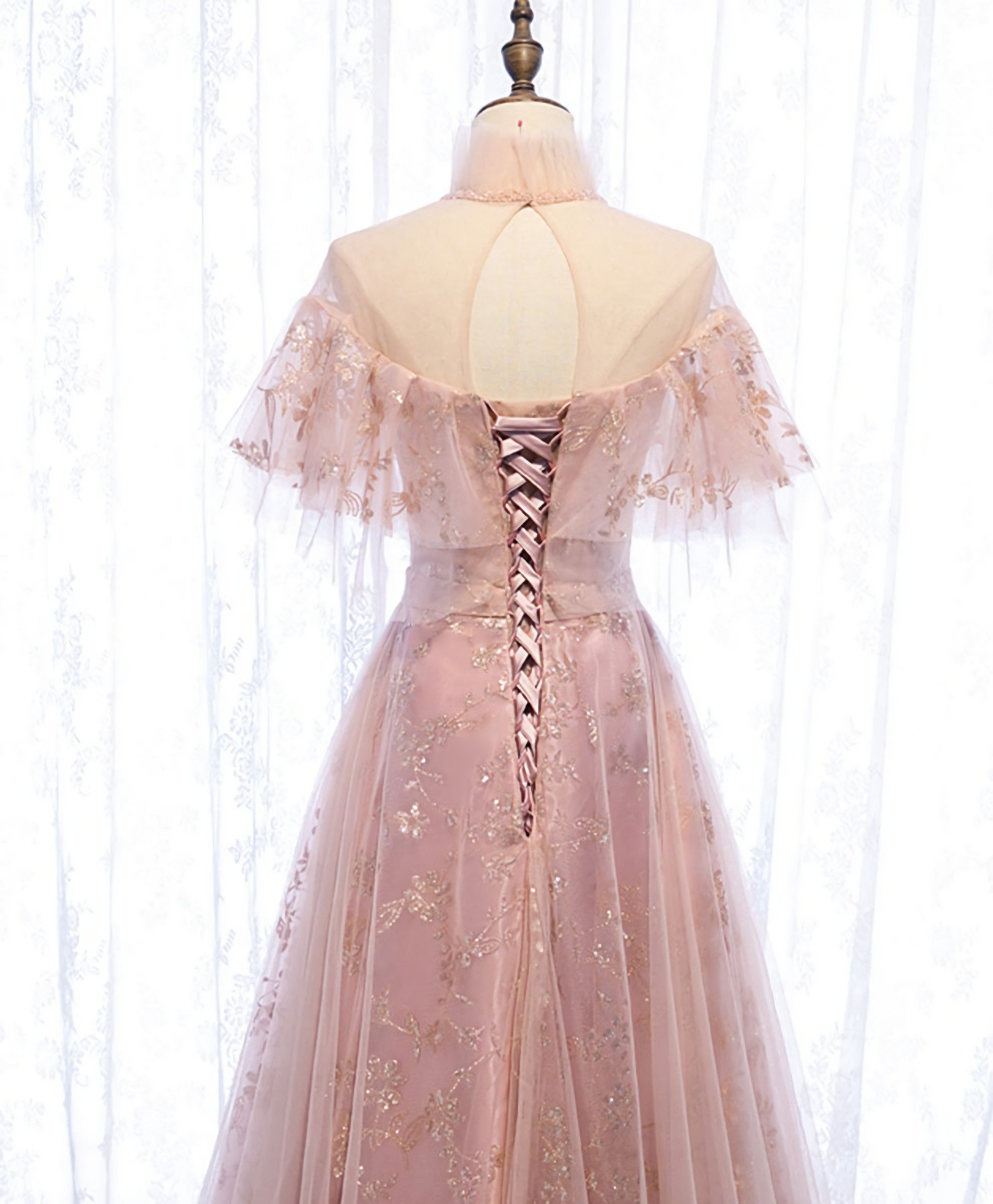 Party Dress Teens, Pink Tulle Lace Long Prom Dress, Pink Tulle Formal Dress, 2