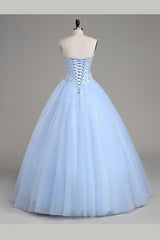 Bridesmaids Dress Inspiration, Light Blue Ball Gown Floor Length Sweetheart Strapless Sleevless Beading Prom Dresses