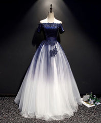 Bridesmaid Dresses Designer, Blue Tulle Lace Long Prom Dress, Blue Tulle Lace Formal Dress