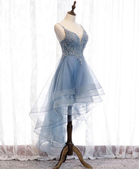 Bridesmaids Dress Pink, Blue Sweetheart Tulle Lace High Low Prom Dress, Blue Homecoming Dress