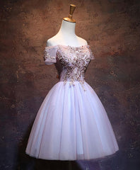 Party Dress For Girl, Cute Lace Applique Tulle Short Prom Dress, Homecoming Dress