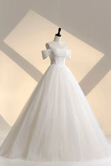 Wedding Dresses For Bridesmaid, Ivory Tulle Off the Shoulder Formal Gown, Elegant A-Line Wedding Dress