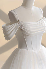 Wedding Dress For Bridesmaid, Ivory Tulle Off the Shoulder Formal Gown, Elegant A-Line Wedding Dress