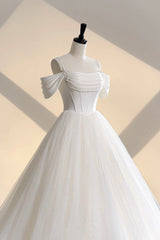 Wedding Dresses Design, Ivory Tulle Off the Shoulder Formal Gown, Elegant A-Line Wedding Dress