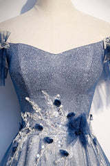 Formal Dress Outfit Ideas, Blue Tulle Sequins Long Prom Dress, A-Line Evening Dress