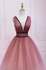 Bridesmaid Dresses Peach, Cute Ombre Tulle V-Neck Long Party Dress, A-line Prom Dress