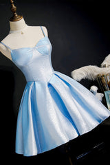 Formal Dresses For Weddings Mothers, Simple Satin Short Prom Dress, A-Line Blue Party Dress