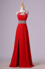 Prom Dresses Floral, 2024 Gorgeous Red Beading Open Back Chiffon Prom Dresses