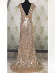 Prom Dresses Shops, Floor-Length/Long Bateau Neck Column/Sheath Sequined Prom Dresses