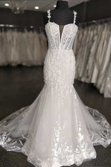 Wedding Dress For Short Brides, Mermaid White Floral Lace Sweetheart Long Wedding Dress