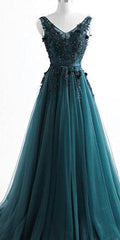Prom Dresses For Short People, V Neck Dark Green Cheap Long Evening Prom Dresses, Sweet 16 Prom Dresses, 12378