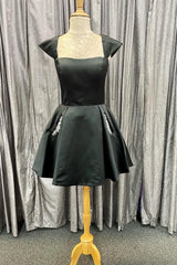 Prom Dresses Under 117, Cap Sleeves Short Yellow Homecoming Dress with Lace Up Back