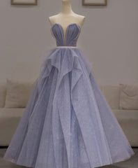 Unique Wedding Dress, Purple Sweetheart Neck Tulle Sequin Long Prom Dress, Tulle Formal Dress