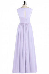 Party Dress Summer, Lavender Chiffon Sweetheart Cutout Back A-Line Long Bridesmaid Dress