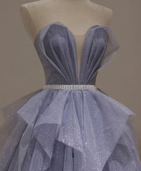 Elegant Prom Dress, Purple Sweetheart Neck Tulle Sequin Long Prom Dress, Tulle Formal Dress