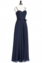 Prom Dresses 2039 Black, Black Chiffon Sweetheart Spaghetti Straps A-Line Long Bridesmaid Dress