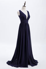 Formal Dressed Long Gowns, Empire Navy Blue Chiffon A-line Long Bridesmaid Dress