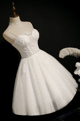 Bridesmaid Dresses Beach, Ivory Spaghetti Straps Beaded Tulle Princess Homecoming Dresses