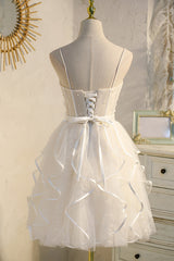 Bridesmaid Dress Mdae To Order, Champagne Spaghetti Straps Beading Tulle Princess Homecoming Dresses