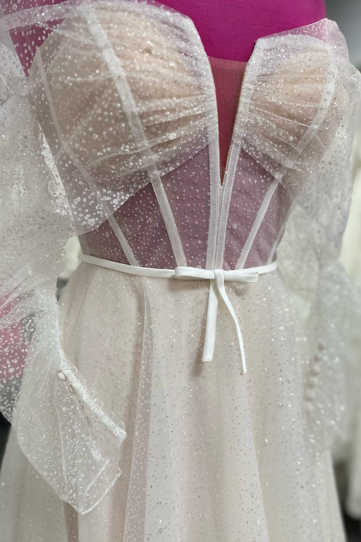 Wedding Dresses Shops, White Off-the-Shoulder Tulle Beaded A-line Long Wedding Dress