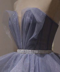 Prom Dress Long, Purple Sweetheart Neck Tulle Sequin Long Prom Dress, Tulle Formal Dress