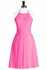 Bridesmaid Dresses Neutral, Neon Pink Halter A-Line Short Bridesmaid Dress
