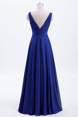 Evening Dresses Unique, Royal Blue Pleated A-line Chiffon Long Bridesmaid Dress
