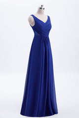 Evening Dresses Wholesale, Royal Blue Pleated A-line Chiffon Long Bridesmaid Dress