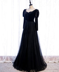 Bridesmaids Dresses Purple, Black Tulle Long Prom Dress, Black Tulle Formal Dress