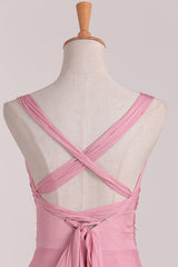 Prom Dresses Sale, Pink V-Neck Lace-Up Long Bridesmaid Dress