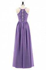 Homecoming Dress Tight, Purple Spaghetti Straps A-Line Long Bridesmaid Dress