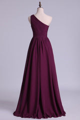 Bridesmaid Dresses Purple, Magenta Chiffon One-Shoulder A-Line Long Bridesmaid Dress