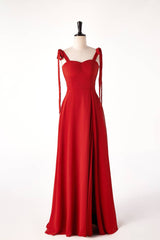 Bridesmaid Dress Color, Rust Red Chiffon Long Bridesmaid Dress with Tie Shoulders