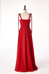 Bridesmaids Dresses Color, Rust Red Chiffon Long Bridesmaid Dress with Tie Shoulders