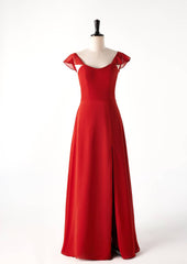 Bridesmaid Dresses Colors, Scoop Rust Red Chiffon Long Bridesmaid Dress